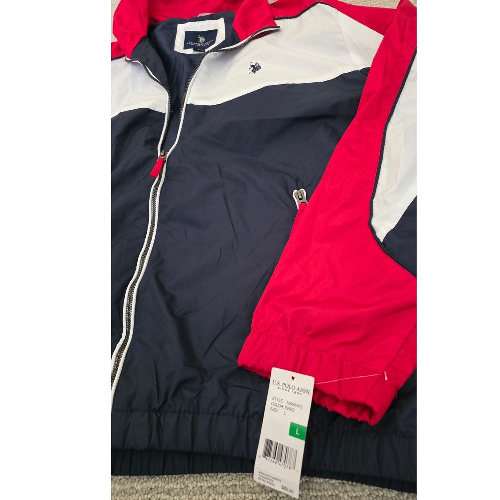 US Polo Assn Mens Windbreaker Jacket Navy White Red Colorblock Large 109264P2